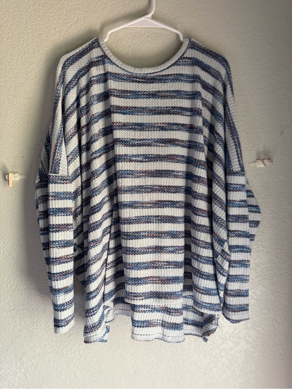 Lane Bryant Blue & White Striped Thermal Waffle Knit Cold-Shoulder Top 18/20